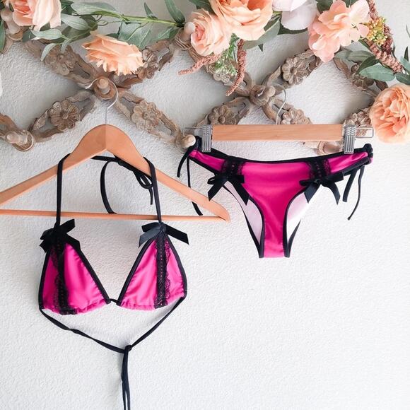 New boutique scrunch bottom cheeky string Brazilian lace bikini M - Picture 5 of 5